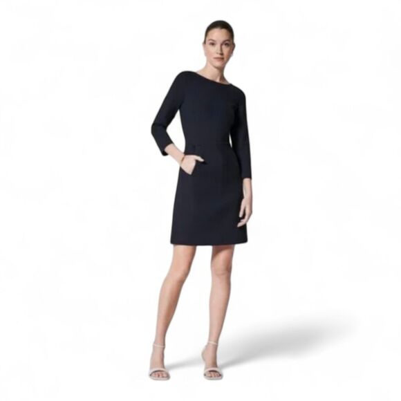 Spanx Perfect Fit Black 3/4 Sleeve A-Line Stretch Ponte Smoothing Dress Size L - Picture 15 of 15